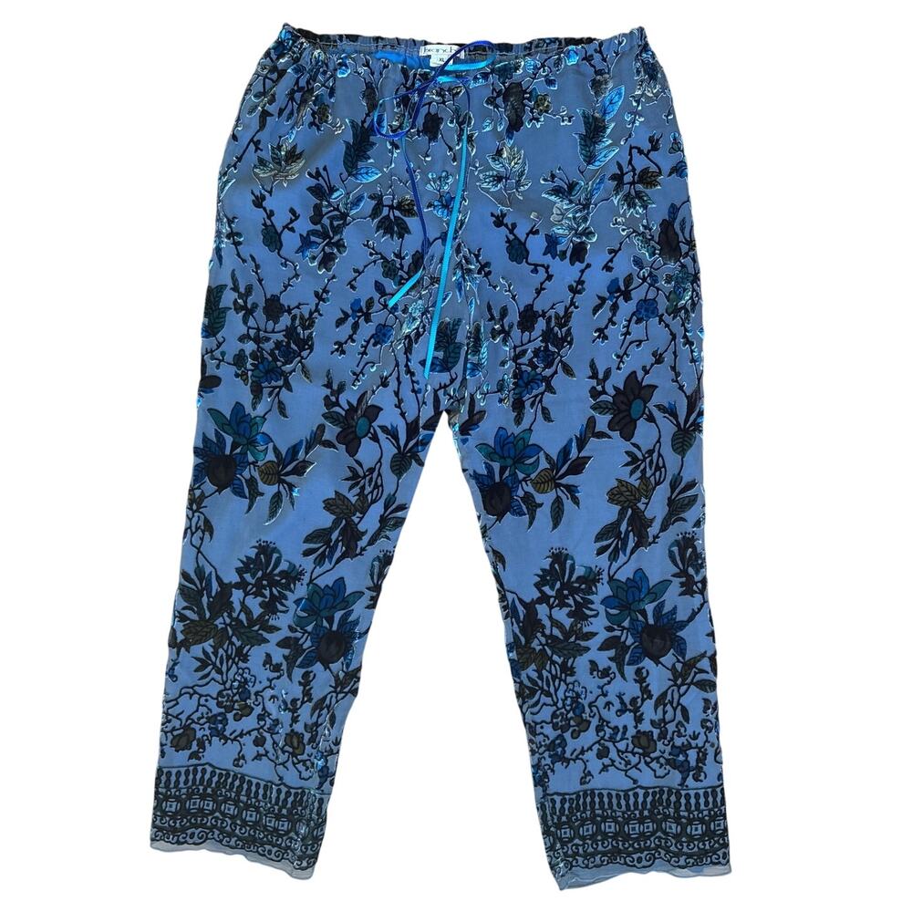 Branche Vintage Velvet Burnout Luxe Wide Leg Pants in Blue and Black Size XL